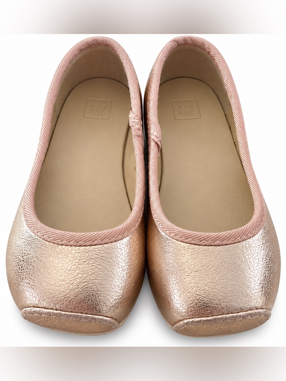 Janie and Jack Girls Size 7 Rose Gold Metallic Genuine Leather Ballet Flats